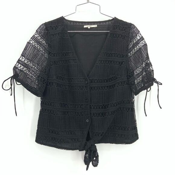 Tularosa Crochet Lace‎ Blouse Womens S Revolve Black Button Dainty Coquette NWOT - Picture 1 of 9